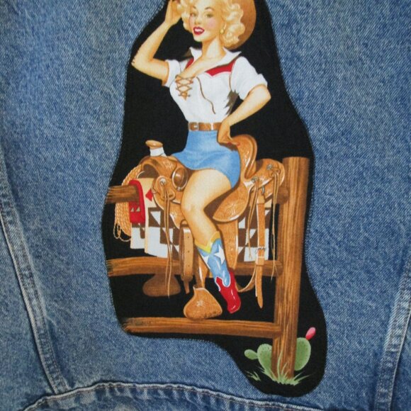Cowgirl Chic Fringed Western Jean Jacket! Vintage Pin-up Girls XXL - Picture 12 of 14